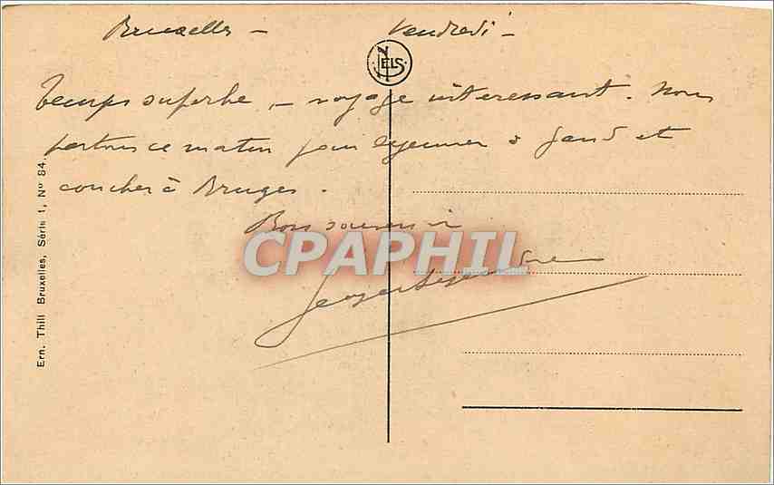 Manneken-Pis en soldat belge — Bruxelles — Ern. Thill, Série 1, N° 84 — Achterkant
