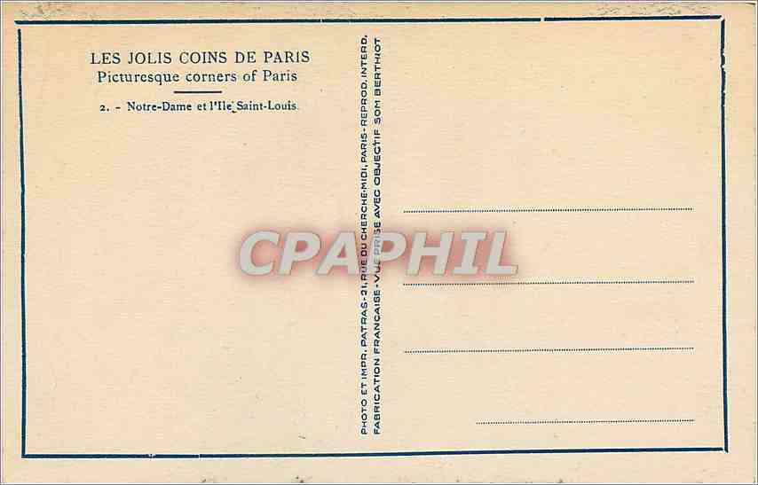 CPA Paris Notre Dame et l'lle Saint Louis  — Verso
