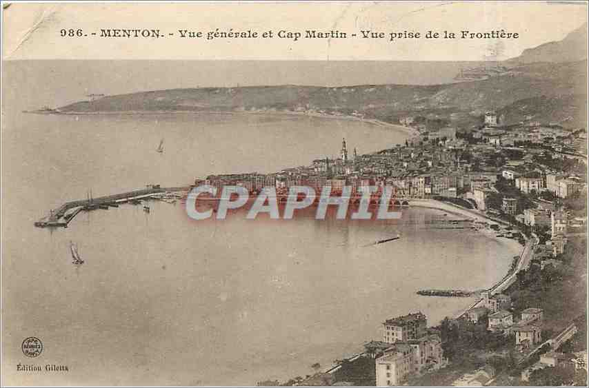 CPA Menton Vue generale et Cap Martin Vue prise de la Frontiere 