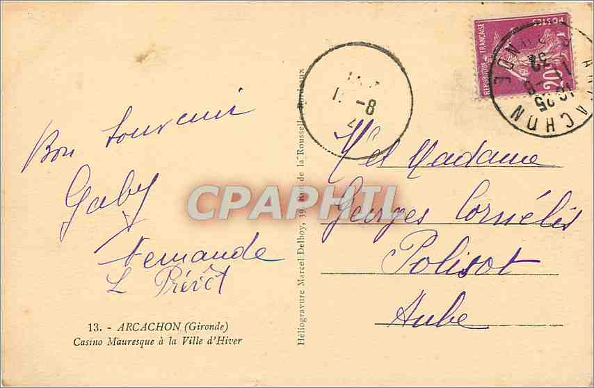 CPA Arcachon Gironde Casino Mauresque a la Ville d'Hiver  — Rückseite