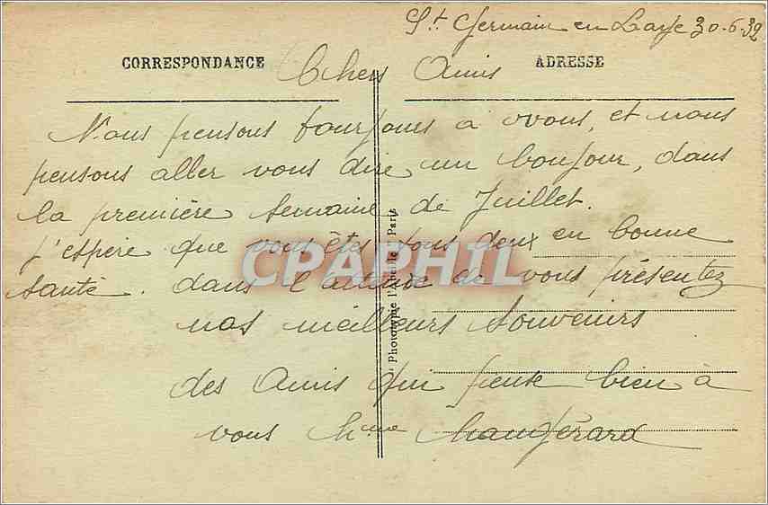 CPA St Germain en Laye Le Chateau et la Gare vus du Parterre  — Verso