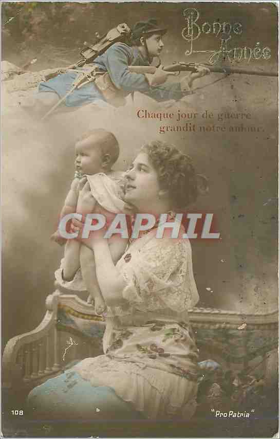 CPA Bonne Annee Femme Enfant Soldat Militaria