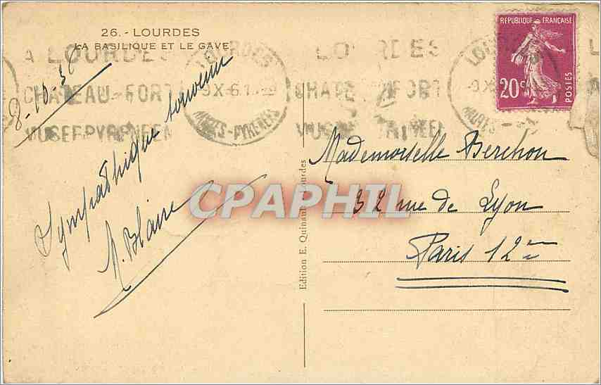 CPA Lourdes La Basilique et le Gave  — Verso