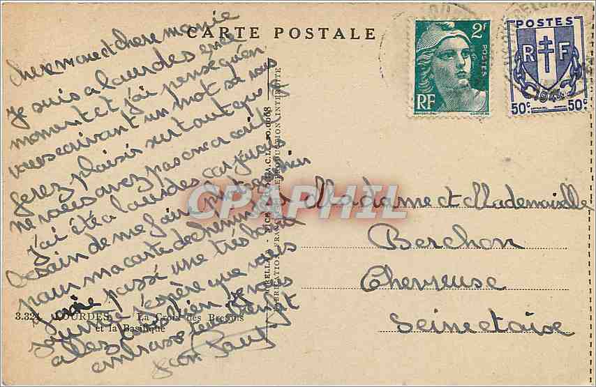 CPA Lourdes La Croix  — Verso