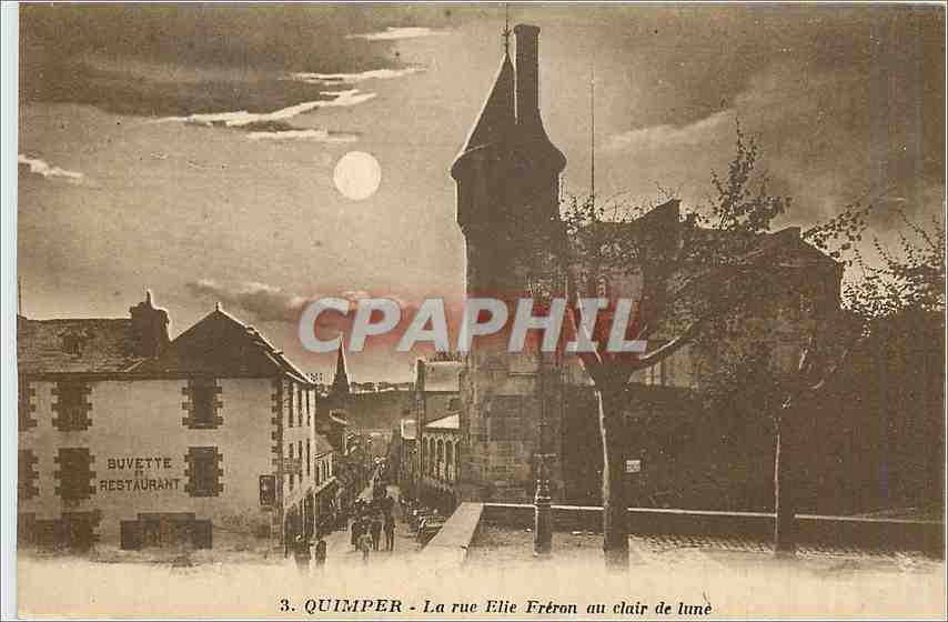 CPA Quimper La rue Elie Freron au clair de lune 