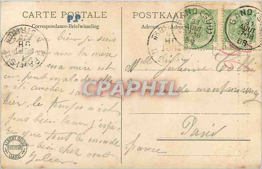 CPA Gand Caserne boulevard de la Citadelle et avenue des Arts  — Rückseite