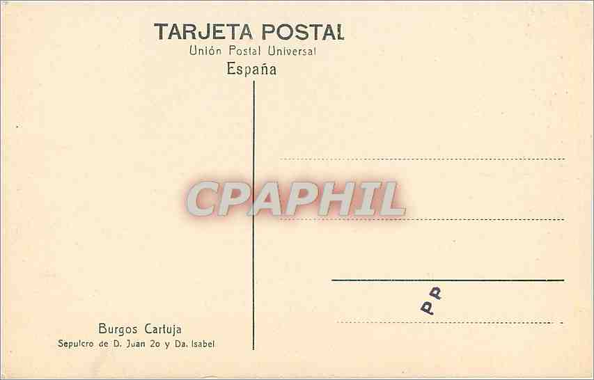 CPA Burgos Cartuja Sepulero de D Juan 20 y Da Isabel  — Rückseite