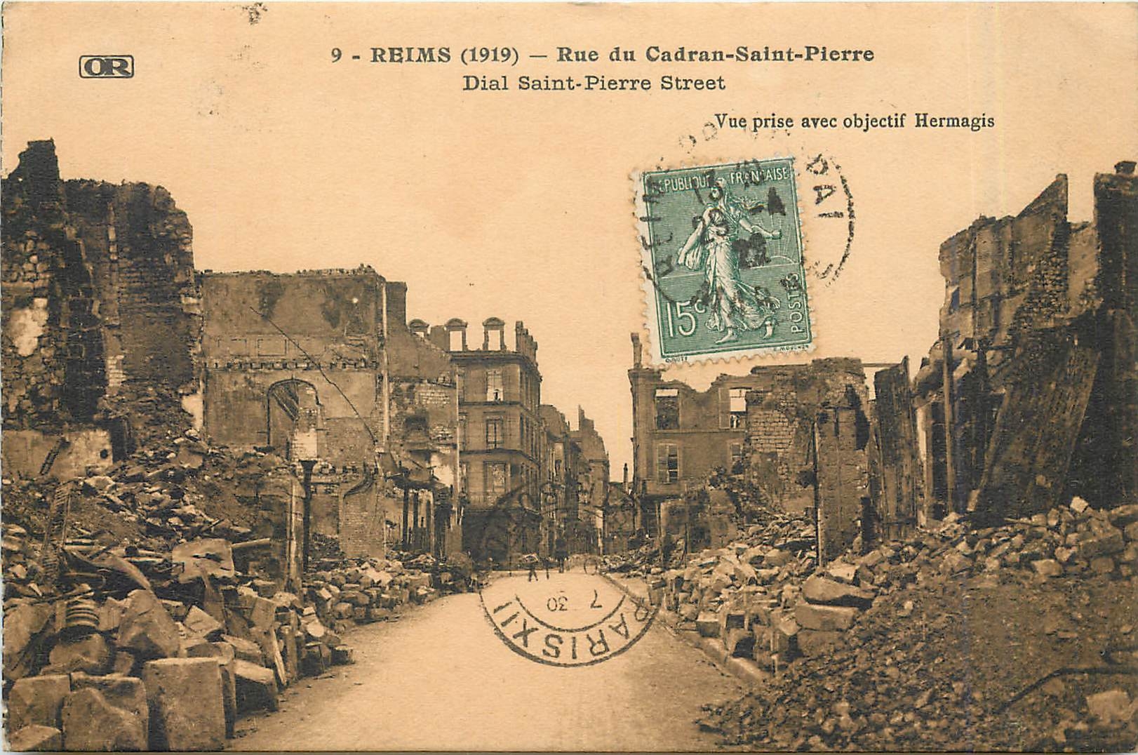 Reims (1919) — Rue du Cadran-Saint-Pierre — Vue prise avec objectif Hermagis