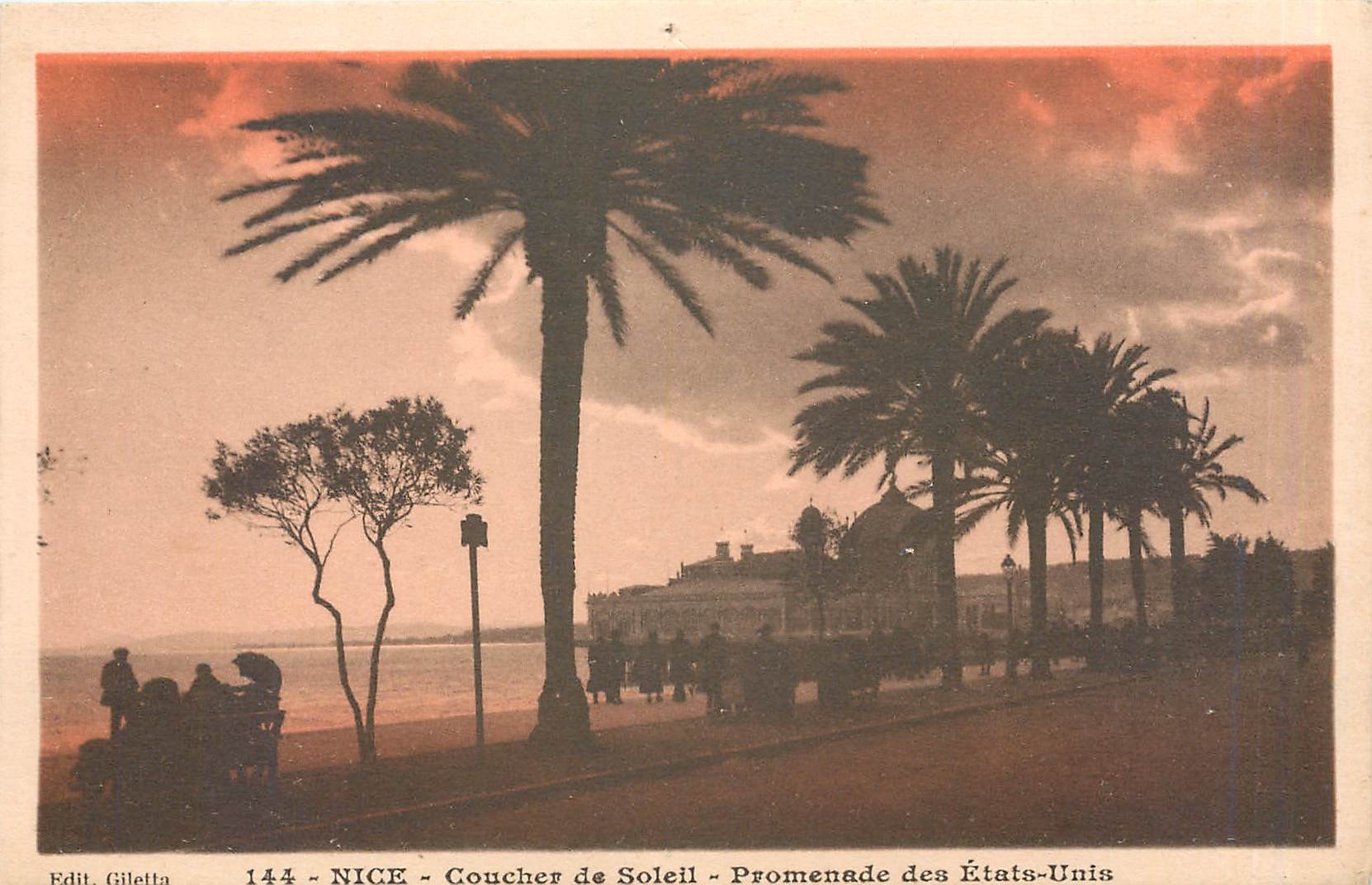 CPA Nice Coucher de Soleil Promenade des Etats Unis 