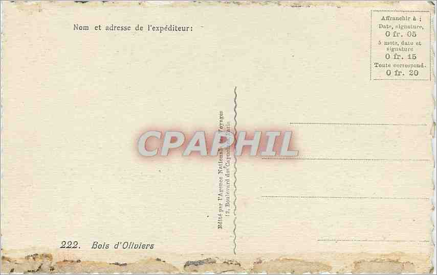 CPA Bois d'Oliviers  — Rückseite