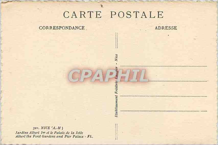 CPA Nice Jardin Albert Ier et le Palais de la Jetee  — Rückseite