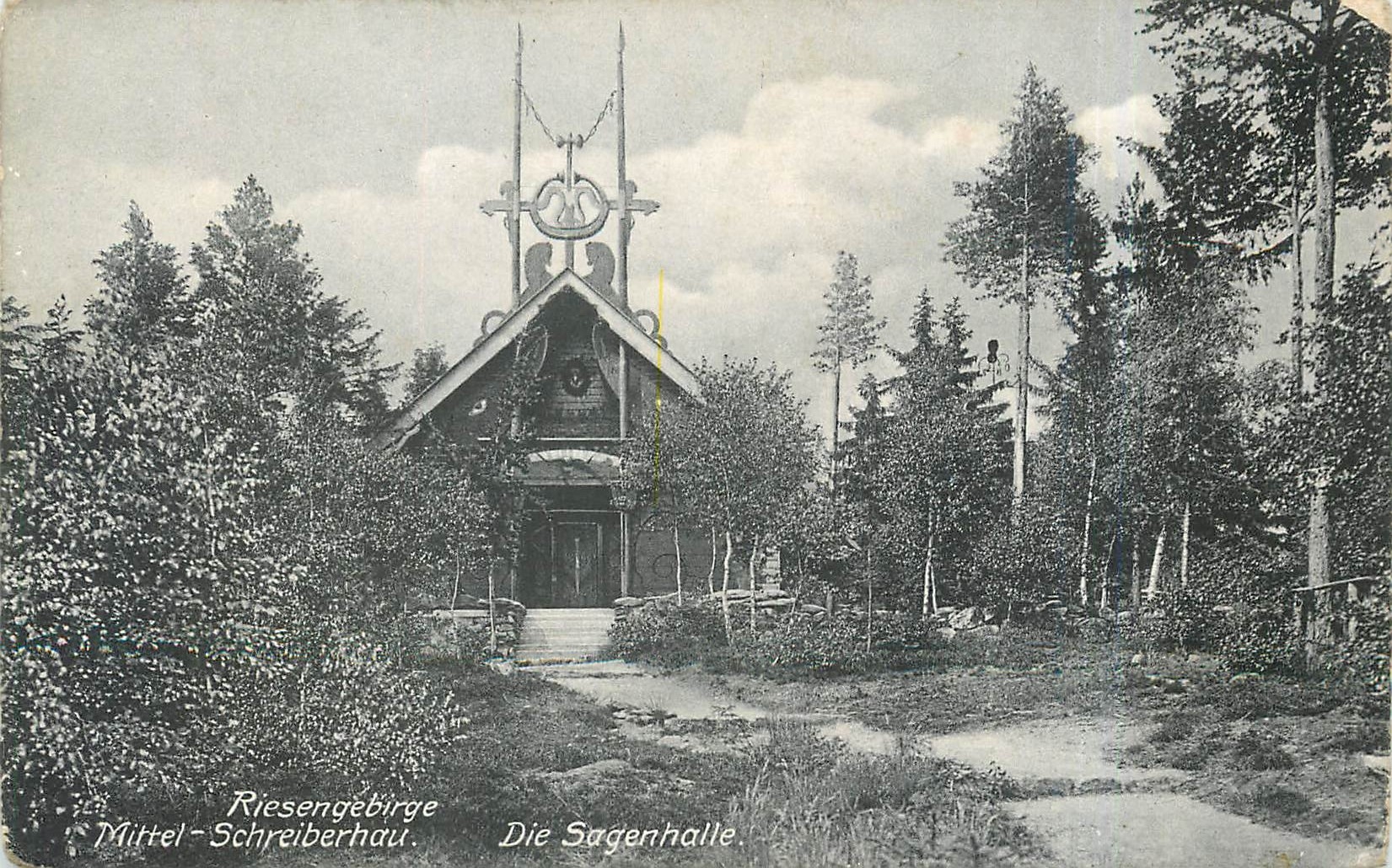 CPA Riesengebirge Mittel Schreiberhau Die Sagenhalle 