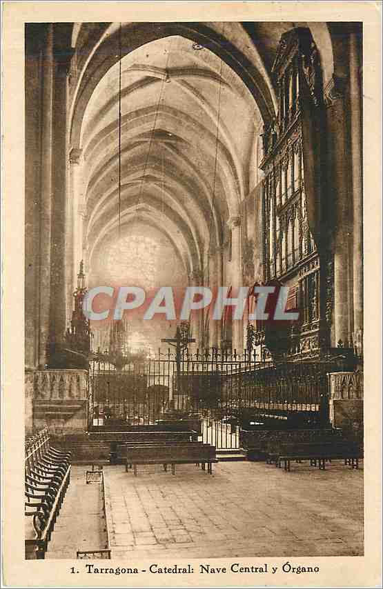 CPA Tarragona Catedrali Nave Central y Organo 