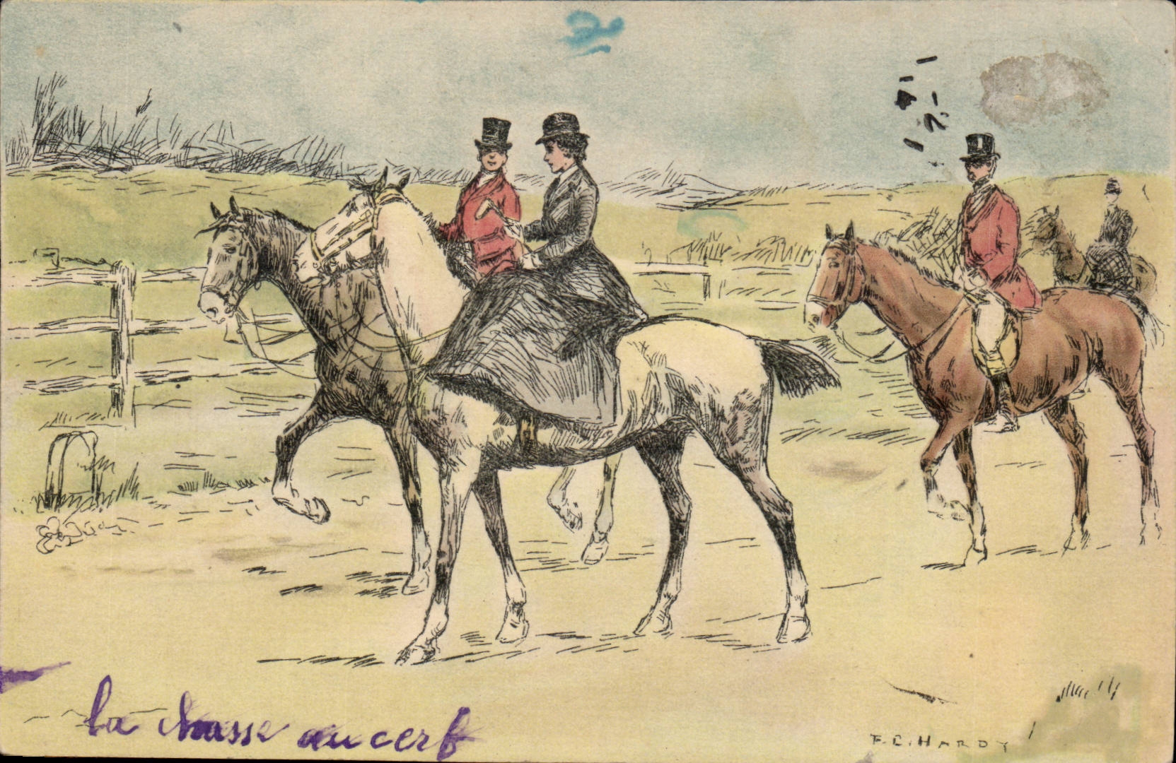 CPA Illustrateur La chasse au cerf Cheveaux