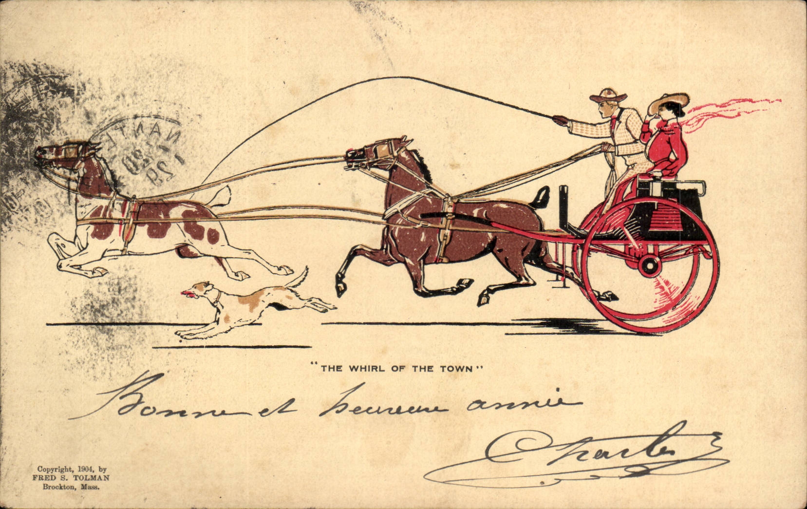 CPA Illustrateur FAntaisie The whirl of the town Cocher cheval