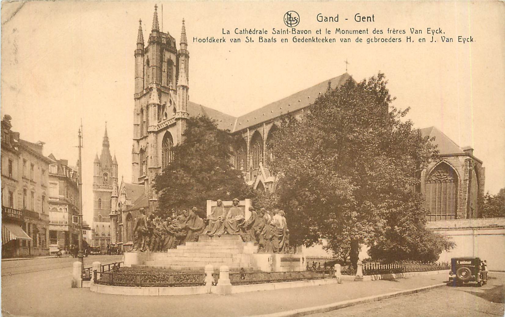 Gand - Gent — La Cathédrale Saint-Bavon et le Monument des frères Van Eyck — Éditeur N. Leis, série 3, no 4.