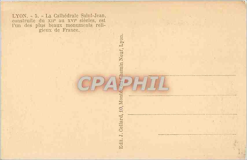 CPA Lyon La Cathedrale Saint-Jean  construit du XIIè au XVIè siècles l'un des plus beaux monuments d — Verso