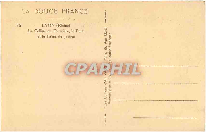 CPA Lyon La colline de Fourviere le Pont et le Palais de Justice — Rückseite