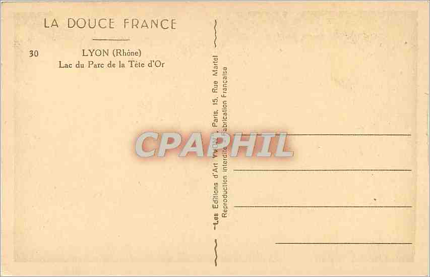 CPA Lyon  Lac du Parc de la Tete d'Or — Verso