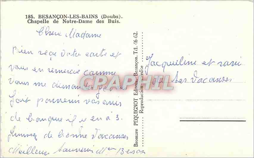 CPM Besançon-les-Bains  Chapelle de Notre-Dame des Buis — Rückseite