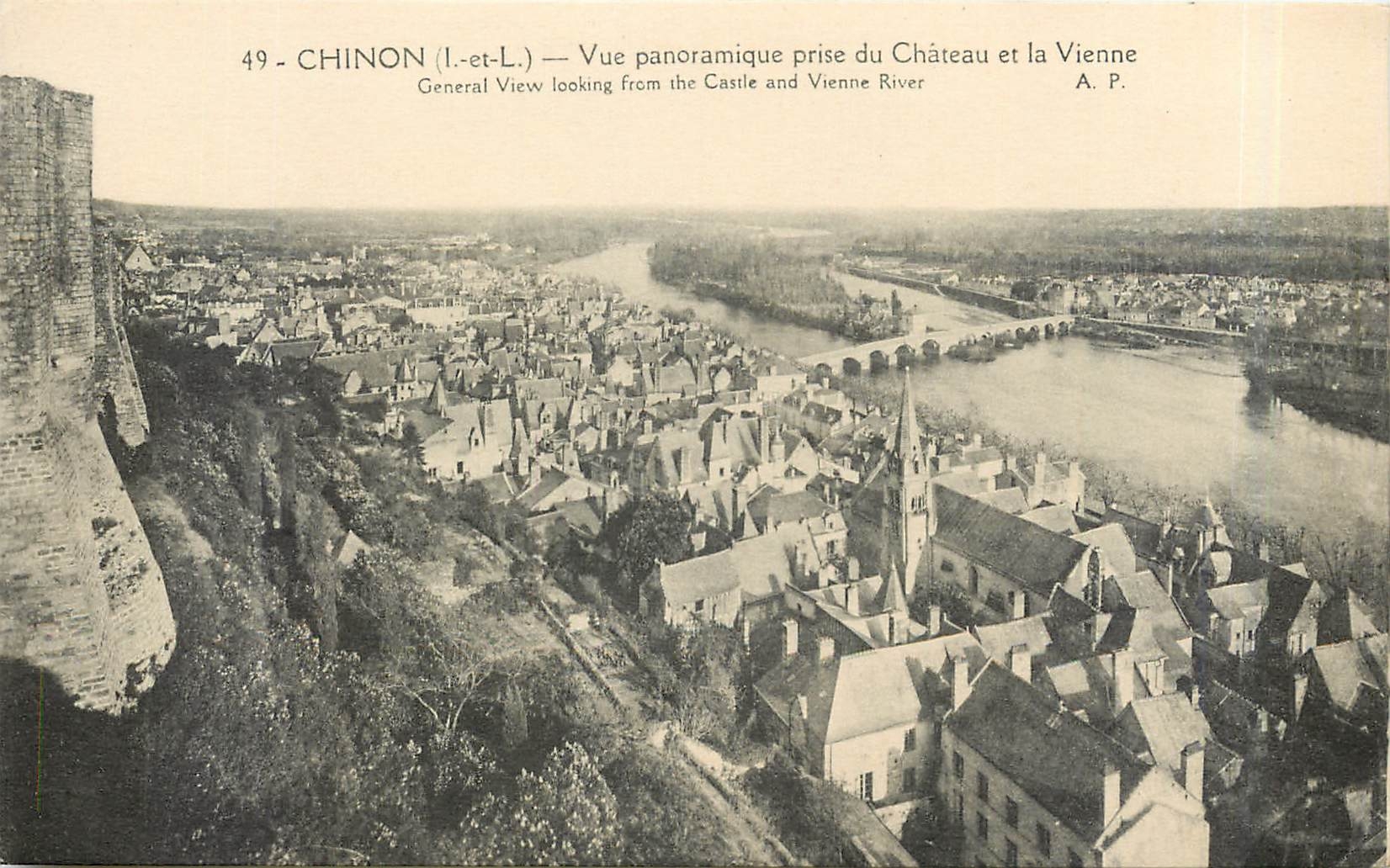 CPA Chinon - Vue Panoramique prise du Château et la Vienne