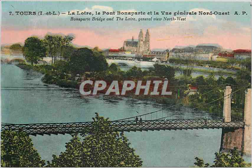 CPA Tours - La Loire  le Pont Bonaparte et la vue generale Nord-Ouest