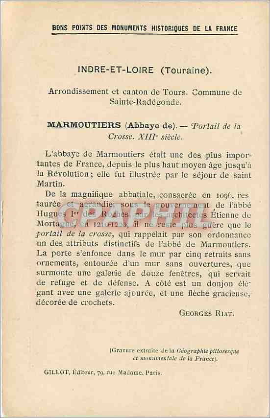 CPA Sainte-Radegonde  -  Abbaye de Marmoutiers  — Rückseite