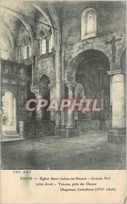 CPA Paris - Eglise-Saint-Julien le Pauvre - Grande Nef - Travees pres du Chœur  Chapiteau Corinthien