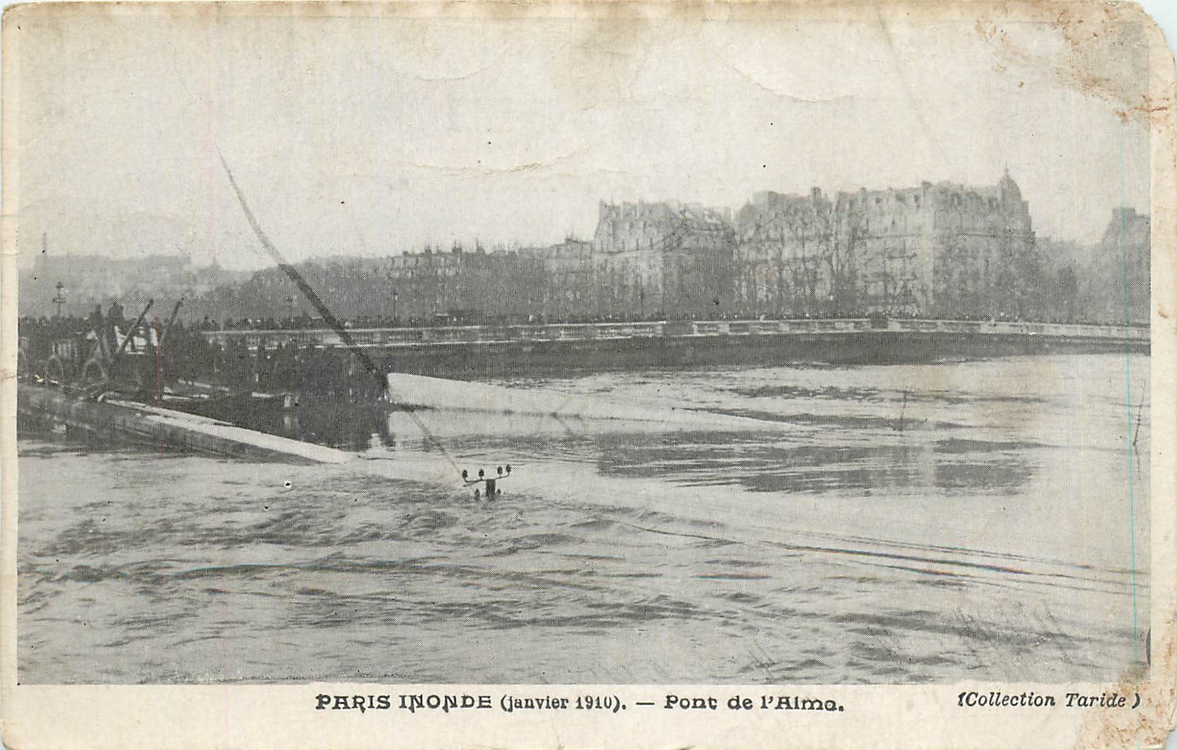 CPA Paris inonde Janvier 1910 - Pont de l'Alma