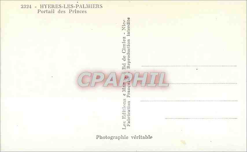 CPM Hyeres-les-Palmiers - Portail des Princes — Rückseite