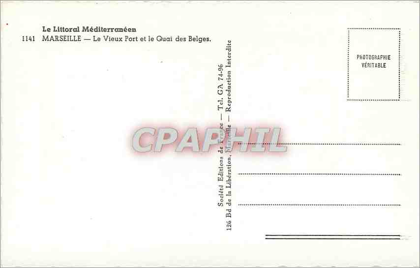 CPM Marseille - Le Vieux Port et Le Quai des Belges Bateaux — Verso