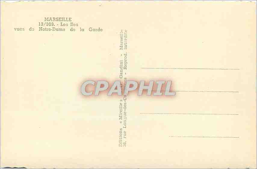 CPM Marseille - Les Iles Vues de N. D. de la Garde — Verso