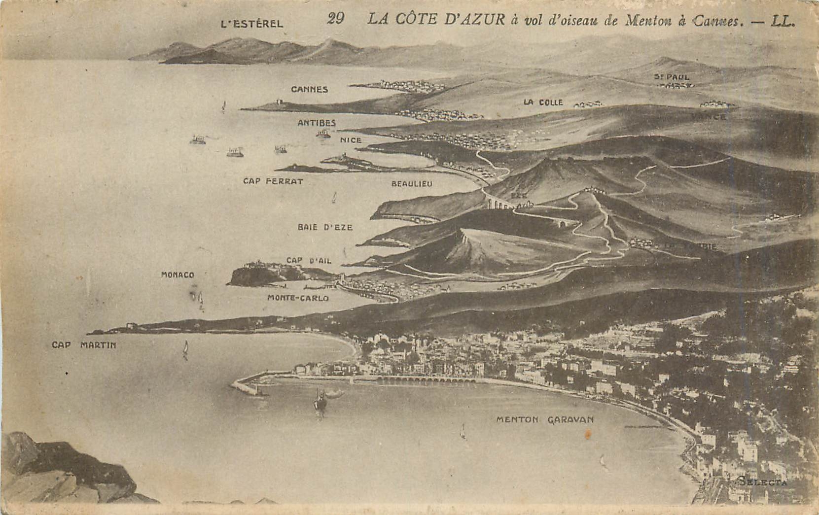 CPA La Cote d'Azur à vol d'oiseau de Menton à Cannes