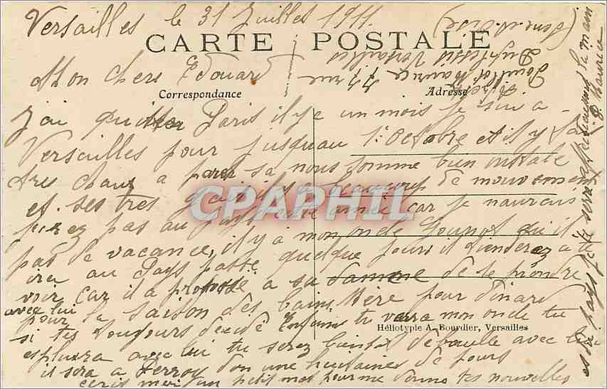CPA Parc de Versailles  -  Bassin de Neptune — Verso