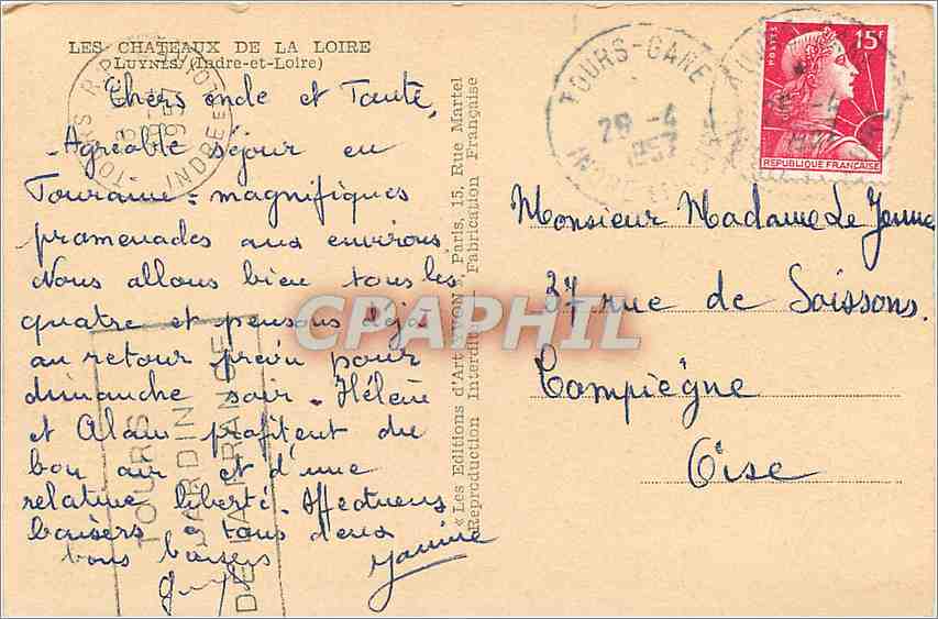 CPA Les Chateaux de la Loire Luynes Indre et Loire — Rückseite
