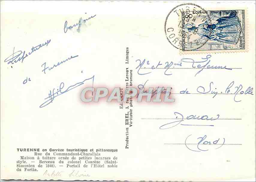 CPM Turenne en Correze touristique et pittoresque  rue du Commandant-Charollais — Rückseite