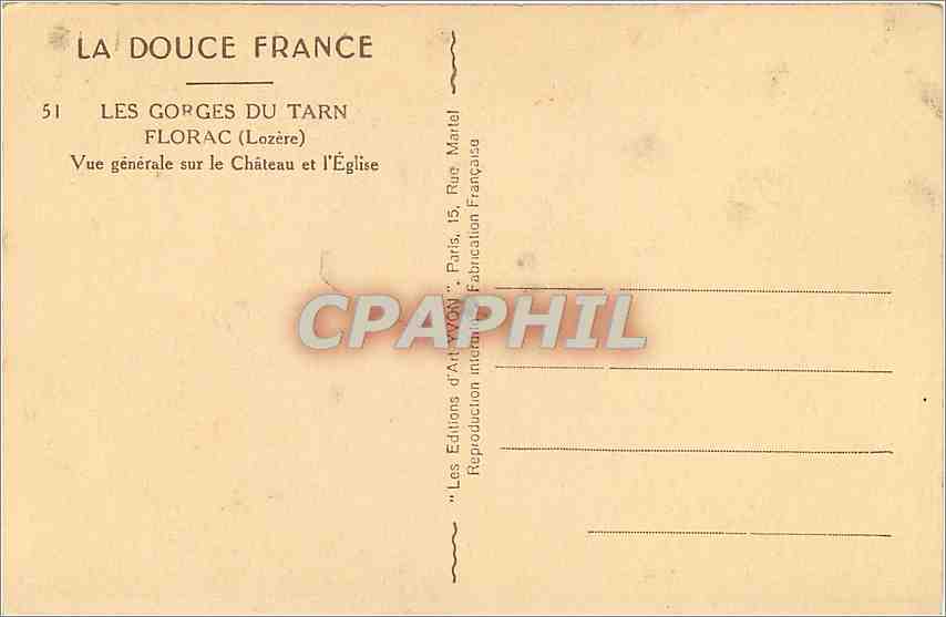 CPA Les Gorges du Tarn  -  Florac Vue generale sur le Château et l'Eglise — Rückseite