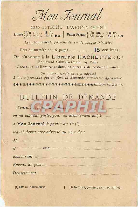 CPA Mon Journal  -  Recueil hebdomadaire illustre pour les enfants — Rückseite