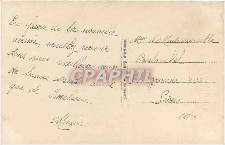 Jeune femme en robe rose tenant un buisson de gui — Bonne Année — éditeur S.S. n° 4302 — Rückseite