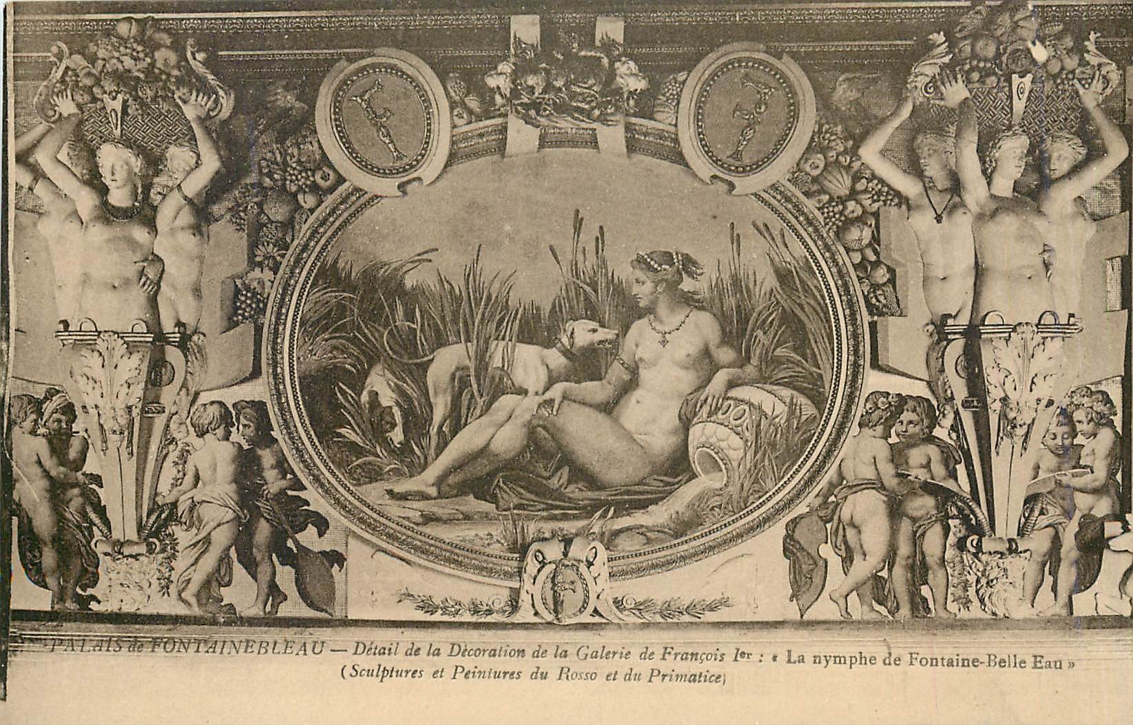 Palais de Fontainebleau — Détail de la Décoration de la Galerie de François Ier : « La nymphe de Fontaine-Belle Eau » — Sculptures et Peintures du Rosso et du Primatice