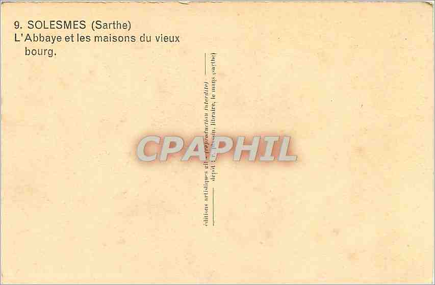 CPA Solesmes Sarthe L'Abbaye et les maisons du vieux bourg — Verso