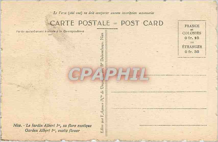 CPA Nice - Le Jardin Albert 1er sa flore exotique — Rückseite