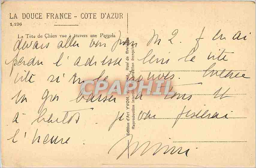 CPA la Tete de Chien vue a travers une pergola — Verso