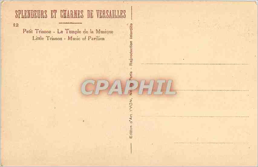 Petit Trianon — Der Tempel der Musik — Édition d'Art YVON, N°12 — Rückseite