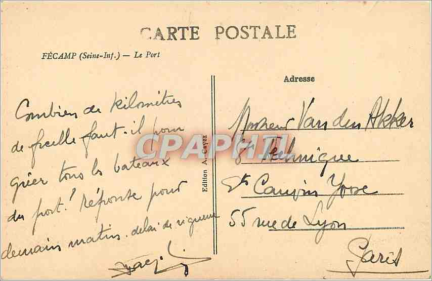CPA Fecamp Seine-Inf - le port Bateaux — Rückseite