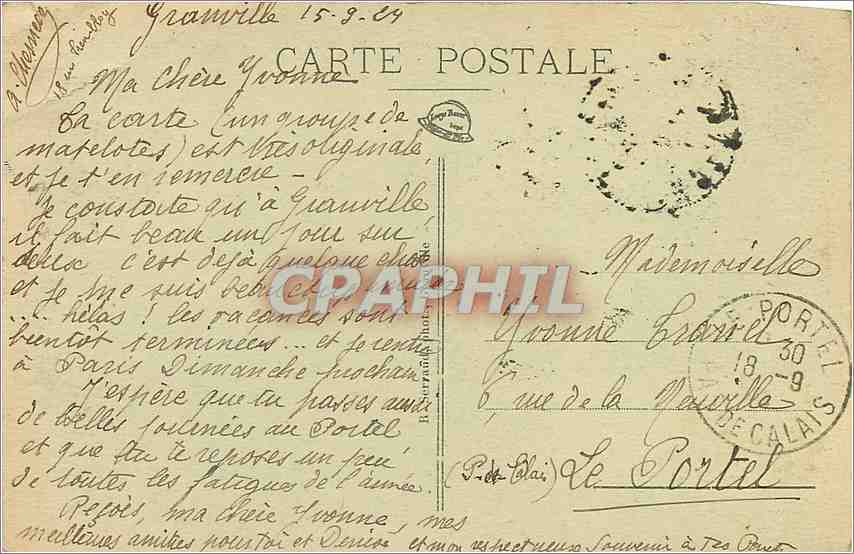 CPA Granville - le Normandy-Hotel et le casino a l'heure du bain — Rückseite