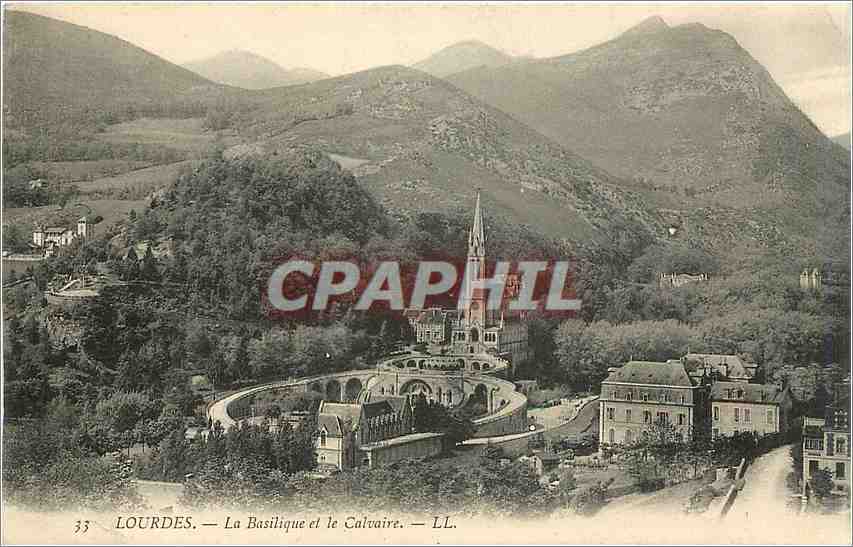 CPA Lourdes - la Basilique et le calvaire