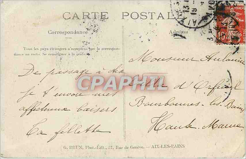 CPA Aix-les-Bains - lac du Bourget — Rückseite
