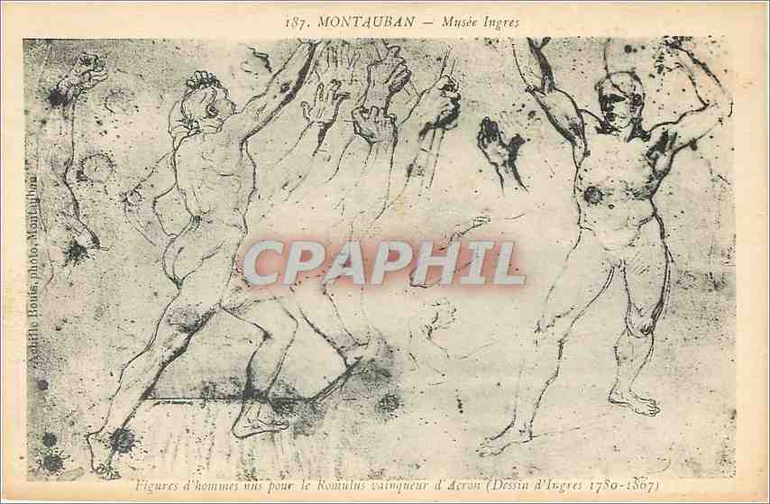 CPA Figures d'hommes nus pour le Romulus vainqueur d'Acran - dessin d'Ingres