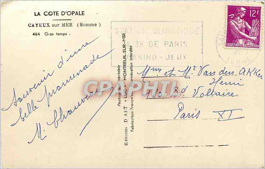 CPA Cayeux sur Mer Somme Gros Temps  — Back